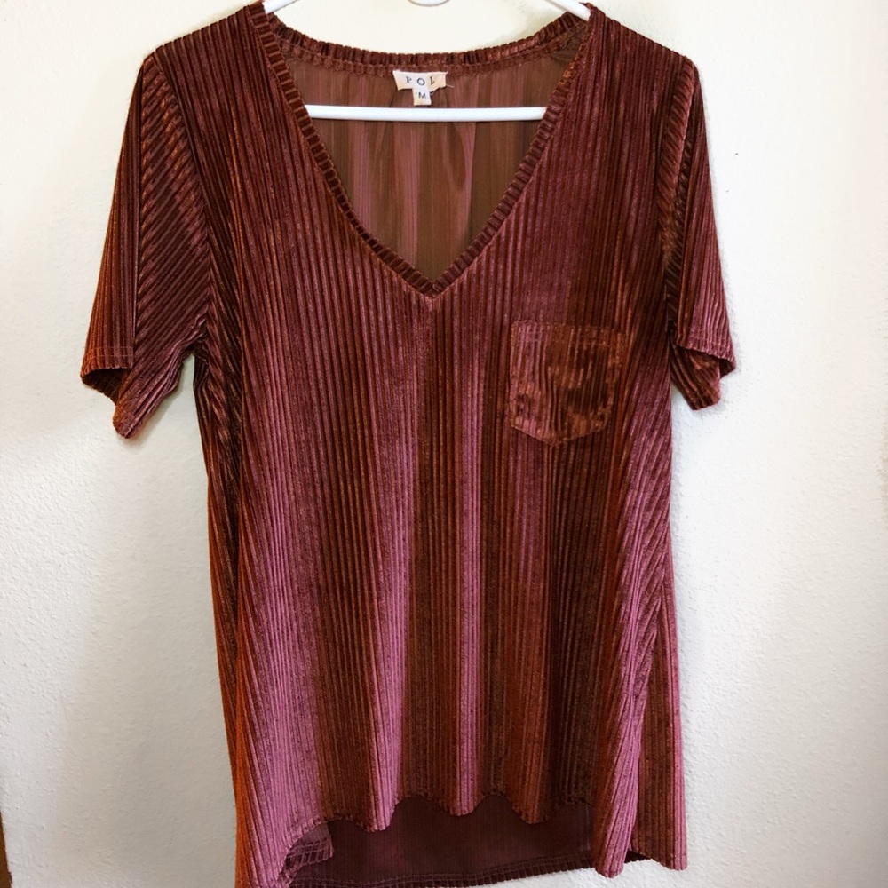 Velvety Short Sleeve V Neck Blouse